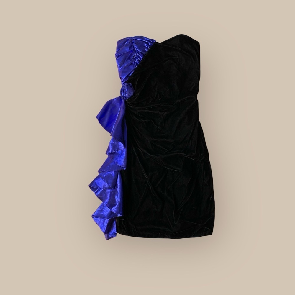 Vintage 80s Gunne Sax Black and Blue mini dress